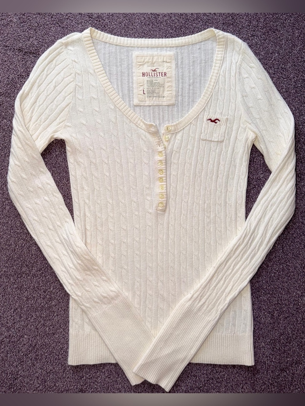 Vintage Y2K Hollister 2000s Cable Knit Long Sleeve Henley Top Sweater